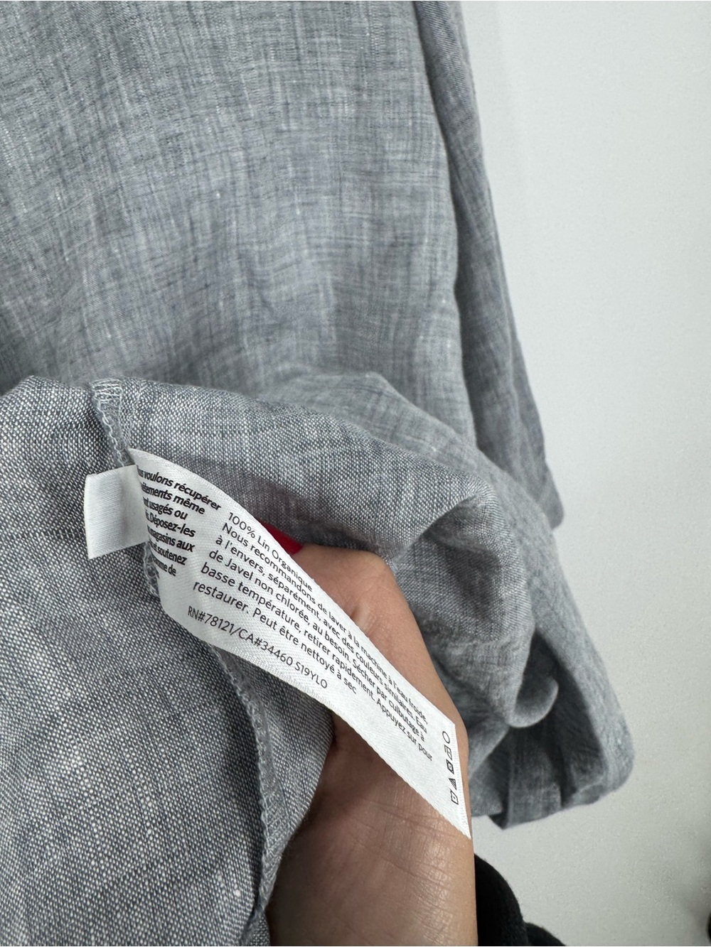 Eileen Fisher Mandarin Collar Organic Linen Shirt Dress Gray High Low Size L - Picture 9 of 14